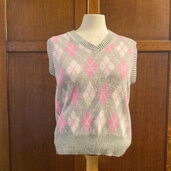 Vintage Centennial Knits Ltd Pink and Grey Checkered Vest - Picture 1 of 2